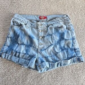 Dickies Women's Cuffed Button Fly Acid Wash Tie Dye Stretch Denim Shorts Size 7